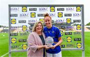 17 August 2019; Aishling Moloney of Tipperary receives the Player of the Match award from Ladies Gaelic Football Association President, Marie Hickey, following the TG4 All-Ireland Ladies Football Intermediate Championship Semi-Final match between Sligo and Tipperary at Nowlan Park in Kilkenny. Photo by Piaras Ó Mídheach/Sportsfile