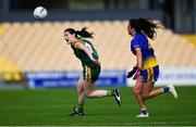 17 August 2019; Bridgetta Lynch of Meath in action against Niamh Feeney of Roscommon during the TG4 All-Ireland Ladies Football Intermediate Championship Semi-Final match between Meath and Roscommon at Nowlan Park in Kilkenny. Photo by Piaras Ó Mídheach/Sportsfile