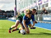 17 August 2019; Grace Miller of Leinster dives over to score her side's second try, despite the tackle of Mairead Coyne of Connacht, during the Women’s Interprovincial Rugby Championship match between Leinster and Connacht at Energia Park in Donnybrook, Dublin. Photo by Seb Daly/Sportsfile