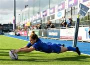 17 August 2019; Grace Miller of Leinster dives over to score her side's second try during the Women’s Interprovincial Rugby Championship match between Leinster and Connacht at Energia Park in Donnybrook, Dublin. Photo by Seb Daly/Sportsfile
