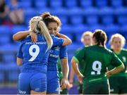 17 August 2019; Ailsa Hughes of Leinster, left, is congratulated by team-mate Sene Naoupu, after scoring her side's third try during the Women’s Interprovincial Rugby Championship match between Leinster and Connacht at Energia Park in Donnybrook, Dublin. Photo by Seb Daly/Sportsfile