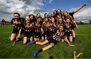 17 August 2019; Players from Glenmore-Tullogher-Rosbercon, Co Kilkenny celebrate after winning the Camogie U14 final during Day 1 of the Aldi Community Games August Festival, which saw over 3,000 children take part in a fun-filled weekend at UL Sports Arena in University of Limerick, Limerick. Photo by David Fitzgerald/Sportsfile