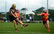 17 August 2019; Amy Cody of Glenmore-Tullogher-Rosbercon, Co Kilkenny in action against Aimee Slattery of Moycarkey-Borris, Co Tipperary in the Camogie U14 final during Day 1 of the Aldi Community Games August Festival, which saw over 3,000 children take part in a fun-filled weekend at UL Sports Arena in University of Limerick, Limerick. Photo by David Fitzgerald/Sportsfile