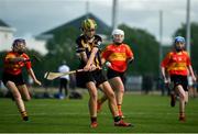 17 August 2019; Amy Cody of Glenmore-Tullogher-Rosbercon, Co Kilkenny shoots to score a goal against Moycarkey-Borris, Co Tipperary in the Camogie U14 final during Day 1 of the Aldi Community Games August Festival, which saw over 3,000 children take part in a fun-filled weekend at UL Sports Arena in University of Limerick, Limerick. Photo by David Fitzgerald/Sportsfile