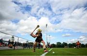 17 August 2019; Amy Cody of Glenmore-Tullogher-Rosbercon, Co Kilkenny takes a sideline cut against Moycarkey-Borris, Co Tipperary in the Camogie U14 final during Day 1 of the Aldi Community Games August Festival, which saw over 3,000 children take part in a fun-filled weekend at UL Sports Arena in University of Limerick, Limerick. Photo by David Fitzgerald/Sportsfile