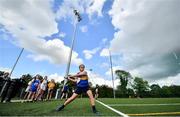 17 August 2019; Emily Davidson of Roscrea, Co Tipperary competing in the Girls U14 Long Puck during Day 1 of the Aldi Community Games August Festival, which saw over 3,000 children take part in a fun-filled weekend at UL Sports Arena in University of Limerick, Limerick. Photo by David Fitzgerald/Sportsfile