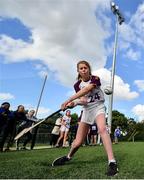 17 August 2019; Orla Roche-Kelly of Taghmon, Co Wexford competing in the Girls U14 Long Puck during Day 1 of the Aldi Community Games August Festival, which saw over 3,000 children take part in a fun-filled weekend at UL Sports Arena in University of Limerick, Limerick. Photo by David Fitzgerald/Sportsfile
