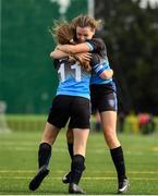 17 August 2019; Ceola Bergin of Roscrea, Co Tipperary, left, celebrates with team-mate Khya Lynch after scoring her side's first goal against Fanad, Co Donegal during Day 1 of the Aldi Community Games August Festival, which saw over 3,000 children take part in a fun-filled weekend at UL Sports Arena in University of Limerick, Limerick. Photo by David Fitzgerald/Sportsfile