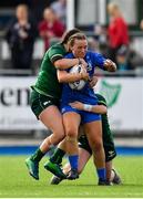 17 August 2019; Michelle Claffey of Leinster is tackled by Shannon Touhey, left, and Meave Deeley of Connacht during the Women’s Interprovincial Rugby Championship match between Leinster and Connacht at Energia Park in Donnybrook, Dublin. Photo by Seb Daly/Sportsfile
