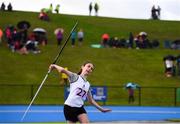 17 August 2019; Eilleen Kerins of Cliffoney Grange, Co. Slgio, competing in the Girls' U14 Javelin during Day 1 of the Aldi Community Games August Festival, which saw over 3,000 children take part in a fun-filled weekend at UL Sports Arena in University of Limerick, Limerick. Photo by Ben McShane/Sportsfile