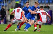 17 August 2019; Karl Martin of Leinster in action against Will Hopes, left, and Reece Malone of Ulster during the U19 Interprovincial Rugby Championship match between Leinster and Ulster at Energia Park in Donnybrook, Dublin. Photo by Seb Daly/Sportsfile