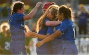 17 August 2019; Meabh O'Brien of Leinster celebrates with team-mates after scoring a try for her side during the Women’s Interprovincial Rugby Championship match between Leinster and Connacht at Energia Park in Donnybrook, Dublin. Photo by Eóin Noonan/Sportsfile