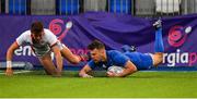 17 August 2019; Matthew McGetrick-Stafford of Leinster dives over to score his side's first try during the U19 Interprovincial Rugby Championship match between Leinster and Ulster at Energia Park in Donnybrook, Dublin. Photo by Seb Daly/Sportsfile