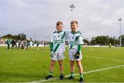 18 August 2019; Oisin, right, and Fiach Silke of Moycullen, Co. Galway, sons of manager and former Galway Senior Footballer, Ray, pose for a photo prior to competing in the Boys/Girls/Mixed U10 Gaelic Football during Day 2 of the Aldi Community Games August  Festival, which saw over 3,000 children take part in a fun-filled weekend at UL Sports Arena in University of Limerick, Limerick. Photo by Ben McShane/Sportsfile