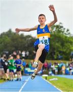 18 August 2019; Killian Power of Carrick on Suir, Co Tipperary competing in the U14 Long Jump during Day 2 of the Aldi Community Games August Festival, which saw over 3,000 children take part in a fun-filled weekend at UL Sports Arena in University of Limerick, Limerick. Photo by David Fitzgerald/Sportsfile