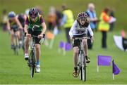 18 August 2019; Aoibhinn Conlon of Riverstown, Co. Sligo, right, and Aibhlin Cudlipp of Duagh.Lyre, Co. Kerry, competing in the Boys' U12 Cycling-on-Grass during Day 2 of the Aldi Community Games August  Festival, which saw over 3,000 children take part in a fun-filled weekend at UL Sports Arena in University of Limerick, Limerick. Photo by Ben McShane/Sportsfile