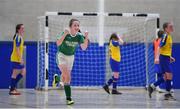 18 August 2019; Sarah Fitzgerald of Milltown-Listry, Co Kerry competing in the Futsal U13 girls semi-final, celebrates after scoring a goal during Day 2 of the Aldi Community Games August Festival, which saw over 3,000 children take part in a fun-filled weekend at UL Sports Arena in University of Limerick, Limerick. Photo by David Fitzgerald/Sportsfile