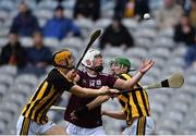 18 August 2019; Shane Morgan of Galway in action against Billy Reid, left, and Peter McDonald of Kilkenny during the Electric Ireland GAA Hurling All-Ireland Minor Championship Final match between Kilkenny and Galway at Croke Park in Dublin. Photo by Seb Daly/Sportsfile