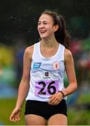 18 August 2019; Cara Laverty of Steelstown, Co Derry after winning the girls U16 1500m final during Day 2 of the Aldi Community Games August Festival, which saw over 3,000 children take part in a fun-filled weekend at UL Sports Arena in University of Limerick, Limerick. Photo by David Fitzgerald/Sportsfile