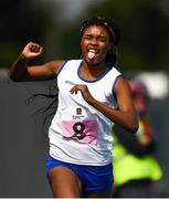 18 August 2019; Helen Ikpotokin of Portarlington, Co Laois on her way to winning the girls U16 200M final during Day 2 of the Aldi Community Games August Festival, which saw over 3,000 children take part in a fun-filled weekend at UL Sports Arena in University of Limerick, Limerick. Photo by David Fitzgerald/Sportsfile