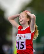 18 August 2019; Grainne Moran of St Josephs, Co Louth after winning the Girls U12 600m final during Day 2 of the Aldi Community Games August Festival, which saw over 3,000 children take part in a fun-filled weekend at UL Sports Arena in University of Limerick, Limerick. Photo by David Fitzgerald/Sportsfile