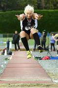 18 August 2019; Geraldine Finegan from North East Runners AC Co Louth competing in the womens over 50's  long jump during the Irish Life Health National Masters Track and Field Championships at Tullamore Harriers Stadium in Tullamore, Co Offaly. Photo by Matt Browne/Sportsfile