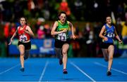 18 August 2019; Rebecca Falvey of Abbeydorney Kilflynn, Co Kerry, centre, in action during the girls U16 200M final during Day 2 of the Aldi Community Games August Festival, which saw over 3,000 children take part in a fun-filled weekend at UL Sports Arena in University of Limerick, Limerick. Photo by David Fitzgerald/Sportsfile