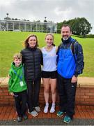 18 August 2019; Cara Laverty of Steelstown, Co Derry, with family members, from left, brother Ruaidhri, mother Pauline and father Sean after she won the girls U16 1500m during Day 2 of the Aldi Community Games August Festival, which saw over 3,000 children take part in a fun-filled weekend at UL Sports Arena in University of Limerick, Limerick. Photo by David Fitzgerald/Sportsfile