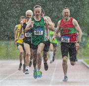 18 August 2019; Cathal McLaughlin, left, from Derry Track Club who won the mens over 50 800m from third place John O'Gorman, right, from Kilmurray/Ibrick/N.Clare A.C. during the Irish Life Health National Masters Track and Field Championships at Tullamore Harriers Stadium in Tullamore, Co Offaly. Photo by Matt Browne/Sportsfile