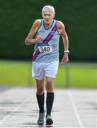 18 August 2019; Con Hearty from Dundrum South Dublin A.C. who won the mens over 85's 200m during the Irish Life Health National Masters Track and Field Championships at Tullamore Harriers Stadium in Tullamore, Co Offaly. Photo by Matt Browne/Sportsfile