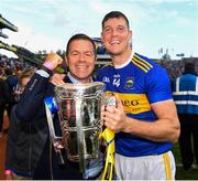 18 August 2019; Tipperary sponsor Declan Kelly, CEO, Teneo and captain Séamus Callanan with the Liam MacCarthy Cup after the GAA Hurling All-Ireland Senior Championship Final match between Kilkenny and Tipperary at Croke Park in Dublin. Photo by Ray McManus/Sportsfile