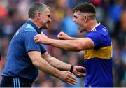 18 August 2019; Tipperary manager Liam Sheedy, left, celebrates with Ronan Maher of Tipperary after the final whistle of the GAA Hurling All-Ireland Senior Championship Final match between Kilkenny and Tipperary at Croke Park in Dublin. Photo by Brendan Moran/Sportsfile