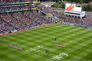 18 August 2019; The Kilkenny and Tipperary teams stand for the national anthem prior to the GAA Hurling All-Ireland Senior Championship Final match between Kilkenny and Tipperary at Croke Park in Dublin. Photo by Stephen McCarthy/Sportsfile