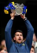 18 August 2019; Injured Tipperary hurler Patrick 'Bonner' Maher lifts the Liam MacCarthy cup following the GAA Hurling All-Ireland Senior Championship Final match between Kilkenny and Tipperary at Croke Park in Dublin. Photo by Seb Daly/Sportsfile