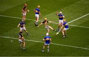 18 August 2019; Colin Fennelly of Kilkenny has his kick blocked by Ronan Maher of Tipperary during the GAA Hurling All-Ireland Senior Championship Final match between Kilkenny and Tipperary at Croke Park in Dublin. Photo by Stephen McCarthy/Sportsfile