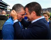 18 August 2019; Tipperary manager Liam Sheedy, left, is congratulated by sponsor Declan Kelly, CEO, Teneo, following the GAA Hurling All-Ireland Senior Championship Final match between Kilkenny and Tipperary at Croke Park in Dublin. Photo by Seb Daly/Sportsfile