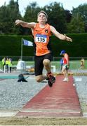 18 August 2019; George Gribben from Orangegrove A.C. Belfast who came third in the mens over 65 long jump during the Irish Life Health National Masters Track and Field Championships at Tullamore Harriers Stadium in Tullamore, Co Offaly. Photo by Matt Browne/Sportsfile