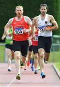 18 August 2019; Denis Coughlin,right, from St. Finbarrs A.C. Co Cork on his way to winning the mens over 35's 800m and left Kieran McGrath from Drogheda & District A.C on his way to winning the over 40's 800m during the Irish Life Health National Masters Track and Field Championships at Tullamore Harriers Stadium in Tullamore, Co Offaly. Photo by Matt Browne/Sportsfile