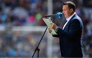 18 August 2019; MC Damian Lawlor announces the Offaly 1994 All-Ireland winning Jubilee team prior to the GAA Hurling All-Ireland Senior Championship Final match between Kilkenny and Tipperary at Croke Park in Dublin. Photo by Brendan Moran/Sportsfile