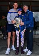 19 August 2019; Séamus Callanan of Tipperary and Tipperary manager Liam Sheedy with Shauna Byrne, aged 11 from Clondalkin, Co. Dublin and the Liam MacCarthy Cup on a visit by the Tipperary All-Ireland hurling champions to Children's Health Ireland at Crumlin in Dublin.  Photo by Sam Barnes/Sportsfile