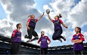 19 August 2019; In attendance at the official launch of the Lidl #SeriousSupport Schools Programme at Croke Park in Dublin, proudly supported by the Ladies Gaelic Football Association and delivered by the Youth Sports Trust, are footballers Carla Rowe of Dublin, left, and Sinéad Burke of Galway with, from left, Brenda Naughton, age 14, from Coláiste Bhaile Chláir, Co Galway, Julianne MacDermott, age 12, from Portmarnock Community School and Melissa Hetherington, age 13, from Balla Secondary School, Co Mayo. Lidl Ireland has invested over €125,000 in this new initiative which aims to reduce the drop-off rate in sport participation amongst girls aged 11-14 years. Photo by David Fitzgerald/Sportsfile