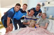 19 August 2019; Ciara Sugrue with Tipperary players, from left, Barry Heffernan, Jerome Cahill, Séamus Callanan, Tipperary manager Liam Sheedy and the Liam MacCarthy Cup on a visit by the Tipperary All-Ireland hurling champions to Children's Health Ireland at Crumlin in Dublin.  Photo by Sam Barnes/Sportsfile
