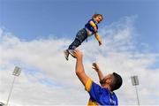 19 August 2019; Tipperary supporter Graham O'Riordan with his son Isaac O'Riordan, age 2, from Roscrea, Co Tipperary, at the Tipperary All-Ireland hurling champions homecoming event at Semple Stadium in Thurles, Tipperary. Photo by Sam Barnes/Sportsfile