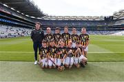 18 August 2019; Manager Ciarán O'Meara, with the Kilkenny team, back row, left to right, Colin McAweeney, Scoil Assaim, Raheny, Dublin, Liam Doherty Maher, Scoil Eanna, Loughrea, Galway, Liam O'Riordan, Clonlisk NS, Shinrone, Birr, Offaly, Seán Ó Cearuil, Gael Scoil Ui Fhiaich, Maigh Nuad, Cill Dara, Seán Treacy, Garryhill NS, Garryhill, Carlow, front row, left to right, Paul O'Connor, St Josephs BNS, Terenure, Dublin, John Paul Houlihan, Scoil Mocheallog, Kilmallock, Limerick, Thomas Langton, Clara NS, Clara, Kilkenny, Ross Deegan, Scoil Tighearnach Naofa, Cullohill, Laois, Jack Hynes, Sacred Heart PS, Granard, Longford, ahead of the INTO Cumann na mBunscol GAA Respect Exhibition Go Games prior to the GAA Hurling All-Ireland Senior Championship Final match between Kilkenny and Tipperary at Croke Park in Dublin. Photo by Daire Brennan/Sportsfile