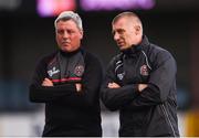 19 August 2019; Bohemians manager Keith Long, left, with assistant manager Trevor Croly prior to the EA Sports Cup Semi-Final match between Dundalk and Bohemians at Oriel Park in Dundalk, Co. Louth. Photo by Ben McShane/Sportsfile