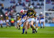 18 August 2019; Lucy Donnelly, Scoil Mhuire, Tallow, Waterford, representing Tipperary, and Anna O'Neill, Corpus Christi GNS, Drumcondra, Dublin, representing Kilkenny, during the INTO Cumann na mBunscol GAA Respect Exhibition Go Games prior to the GAA Hurling All-Ireland Senior Championship Final match between Kilkenny and Tipperary at Croke Park in Dublin. Photo by Ray McManus/Sportsfile