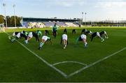 19 August 2019; Shamrock Rovers players warm up prior to the SSE Airtricity League Premier Division match between Waterford United and Shamrock Rovers at RSC in Waterford. Photo by Eóin Noonan/Sportsfile