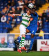 19 August 2019; Graham Cummins of Shamrock Rovers in action against Maxim Kouogun of Waterford United during the SSE Airtricity League Premier Division match between Waterford and Shamrock Rovers at RSC in Waterford. Photo by Eóin Noonan/Sportsfile
