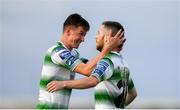 19 August 2019; Jack Byrne, right, celebrates with team-mate Ronan Finn of Shamrock Rovers after scoring his side's first goal of the game during the SSE Airtricity League Premier Division match between Waterford United and Shamrock Rovers at RSC in Waterford. Photo by Eóin Noonan/Sportsfile