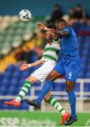 19 August 2019; Graham Cummins of Shamrock Rovers in action against Maxim Kouogun of Waterford United during the SSE Airtricity League Premier Division match between Waterford and Shamrock Rovers at RSC in Waterford. Photo by Eóin Noonan/Sportsfile